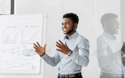 Business Education And People Concept African American Businessman With Flip Chart At Office Presentation, PBT Group